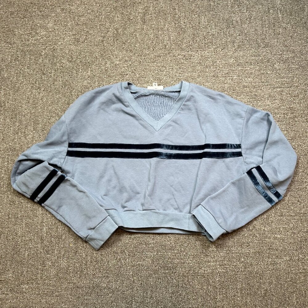 superdown Revolve Cropped Long Sleeve Stripe Womens Sweatshirt Blue Sz X-Small